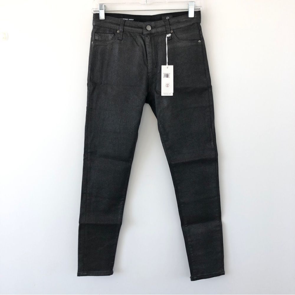 AG Metallic Coated Jeans High Rise Skinny Ankle Farrah Luminous Gunmetal NWT 27